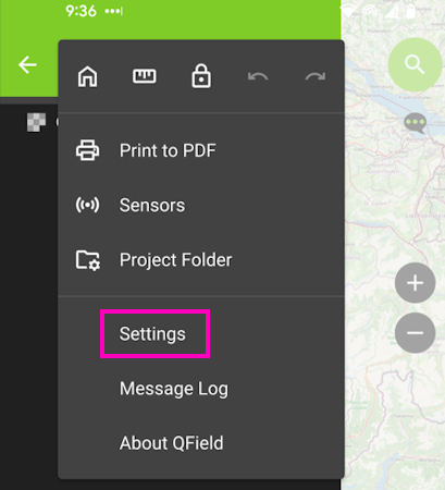 QField Settings Menu